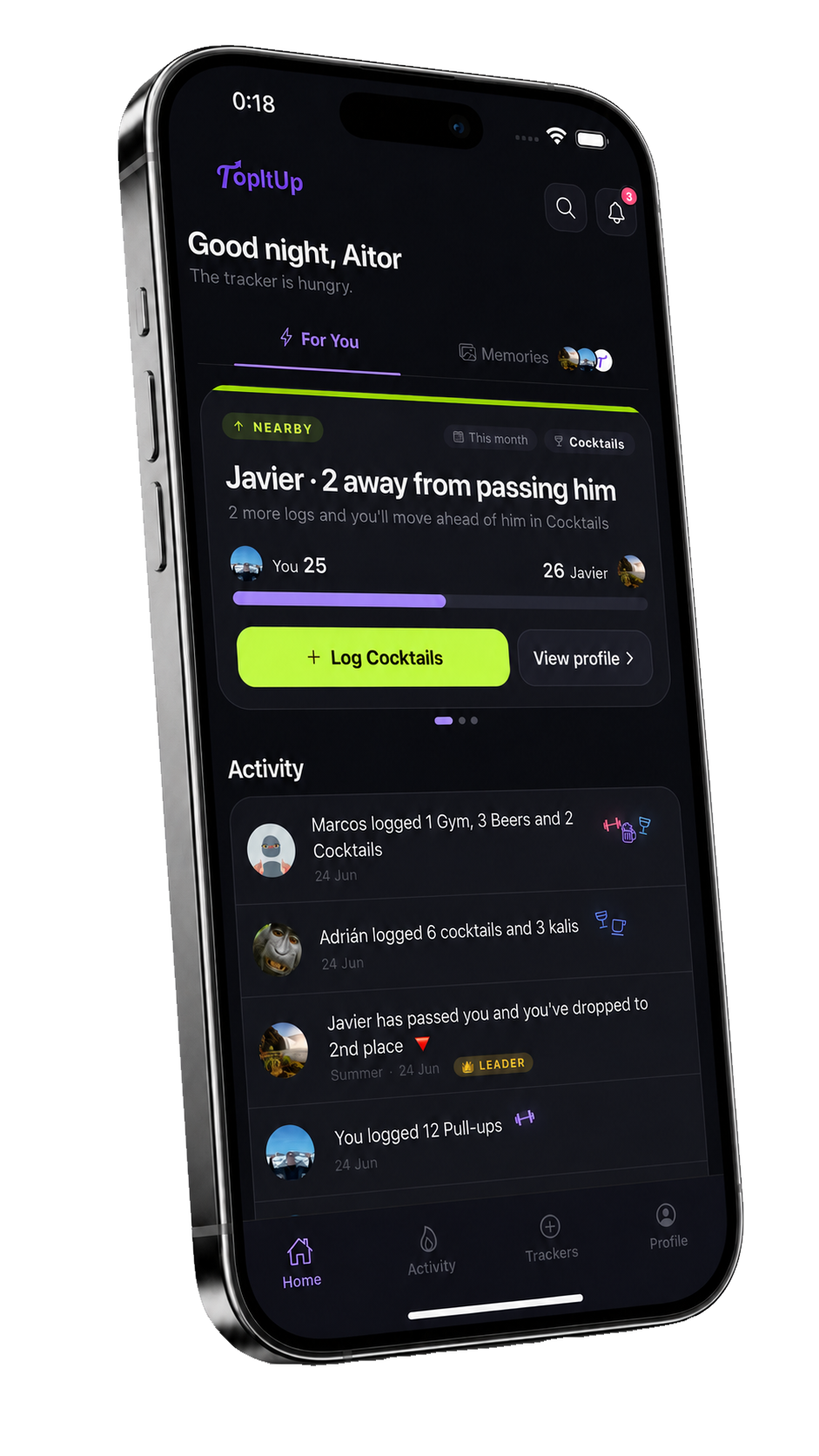 TopItUp app home screen